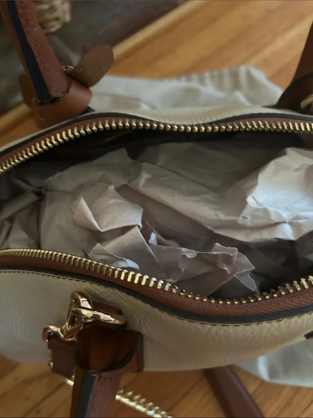 Made in Italy- Women's Two-Tone White and Brown Satchel Handbag
